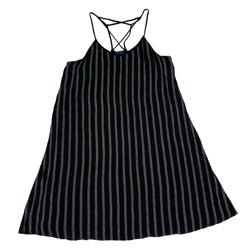 Francescas Blue Rain Black White Striped Knee Length Shift Dress V-Neck Women M